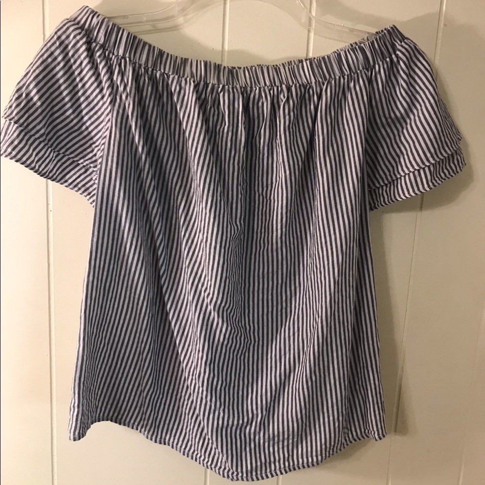 Women’s off shoulder blouse, small, grey and white